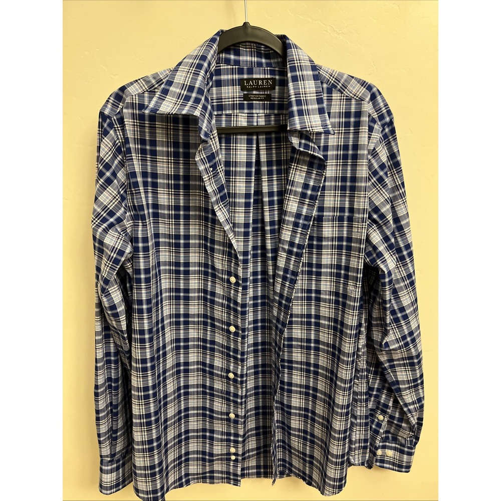 Ralph Lauren Men's Medium Plaid Long‎ Sleeve Shirt Blue